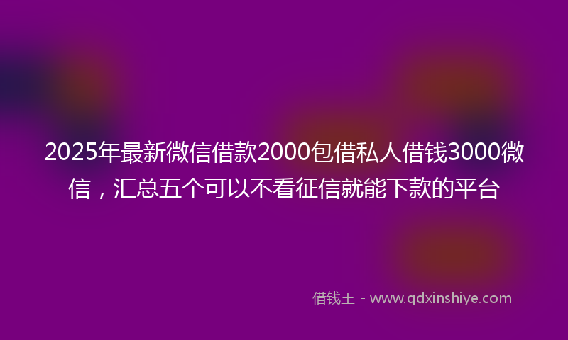 2025年最新微信借款2000包借私人借钱3000微信，汇总五个可以不看征信就能下款的平台