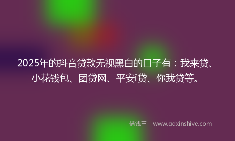2025年的抖音贷款无视黑白的口子有：我来贷、小花钱包、团贷网、平安i贷、你我贷等。