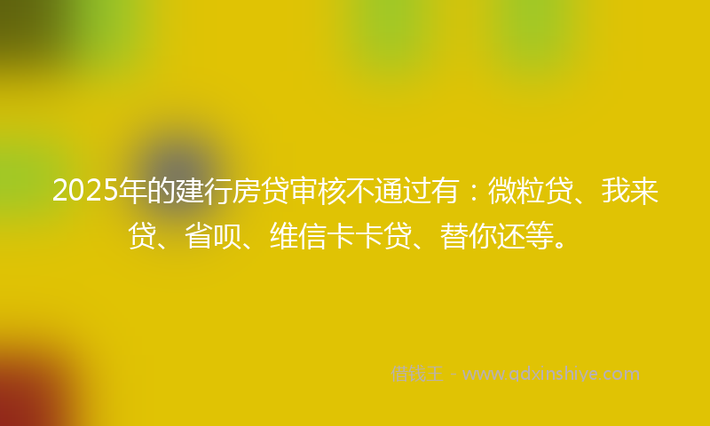 2025年的建行房贷审核不通过有：微粒贷、我来贷、省呗、维信卡卡贷、替你还等。