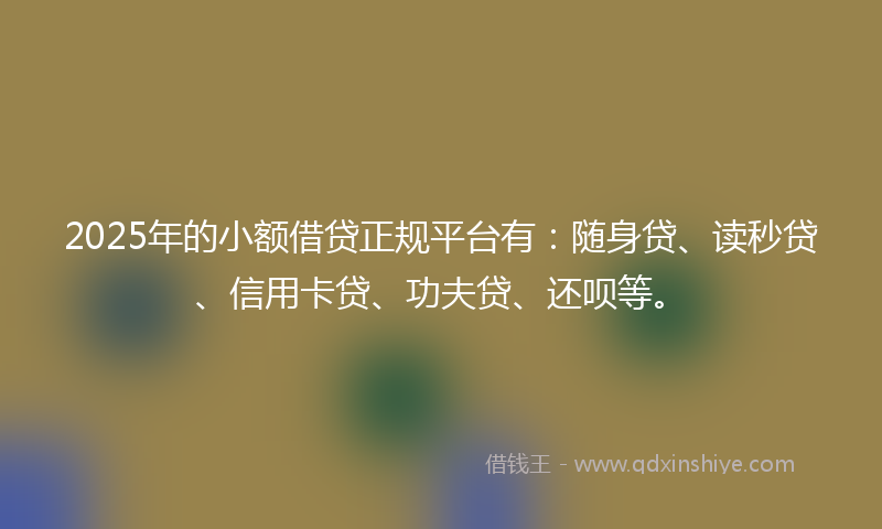 2025年的小额借贷正规平台有：随身贷、读秒贷、信用卡贷、功夫贷、还呗等。
