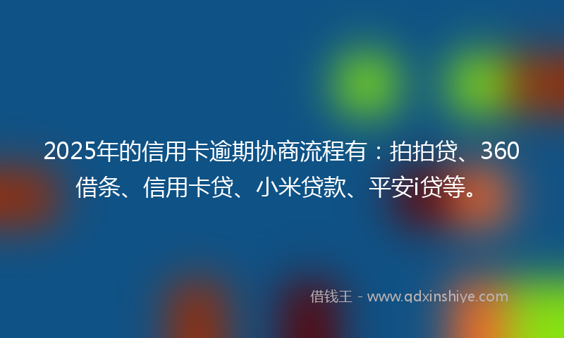 2025年的信用卡逾期协商流程有：拍拍贷、360借条、信用卡贷、小米贷款、平安i贷等。