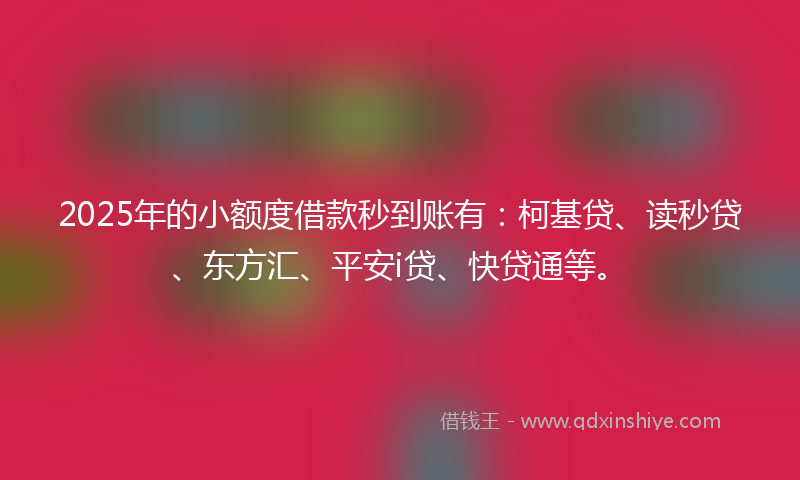 2025年的小额度借款秒到账有：柯基贷、读秒贷、东方汇、平安i贷、快贷通等。