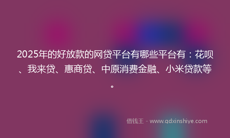 2025年的好放款的网贷平台有哪些平台有：花呗、我来贷、惠商贷、中原消费金融、小米贷款等。