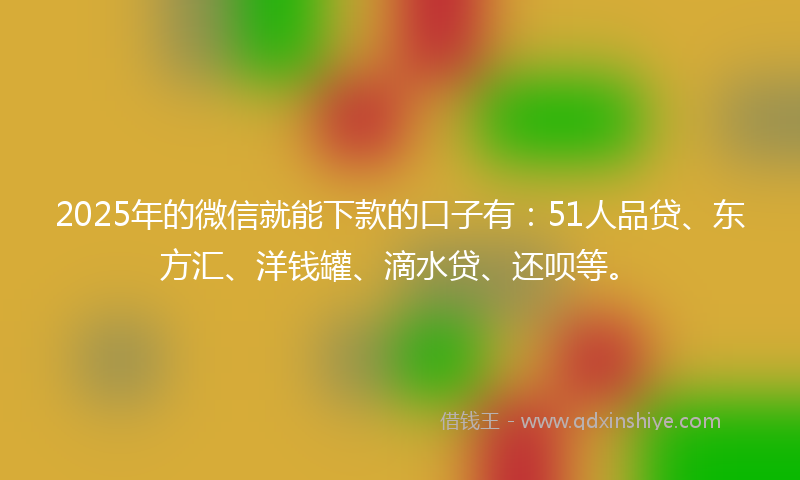 2025年的微信就能下款的口子有：51人品贷、东方汇、洋钱罐、滴水贷、还呗等。