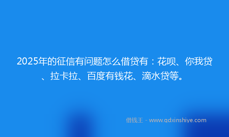 2025年的征信有问题怎么借贷有：花呗、你我贷、拉卡拉、百度有钱花、滴水贷等。
