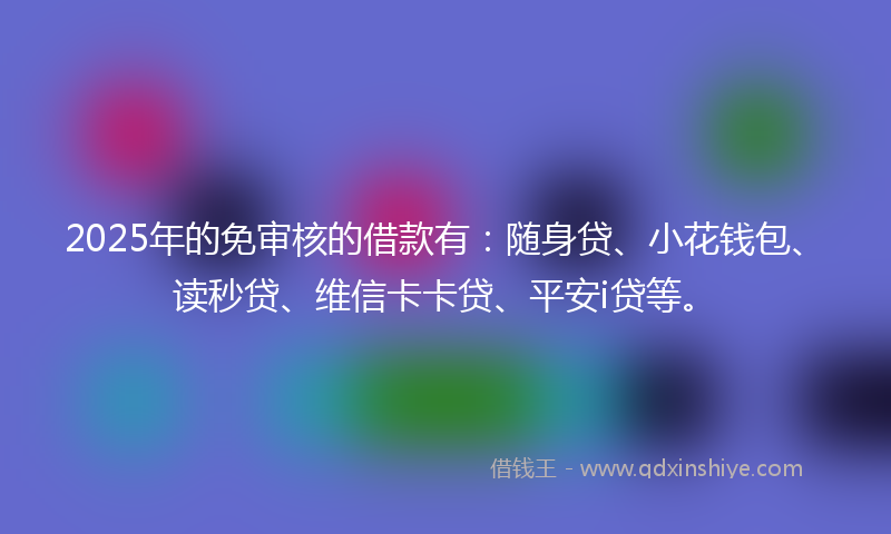 2025年的免审核的借款有：随身贷、小花钱包、读秒贷、维信卡卡贷、平安i贷等。