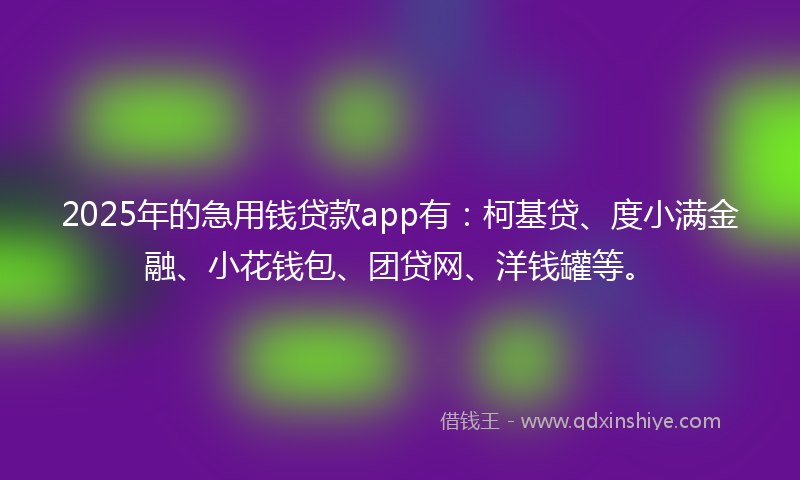 2025年的急用钱贷款app有：柯基贷、度小满金融、小花钱包、团贷网、洋钱罐等。