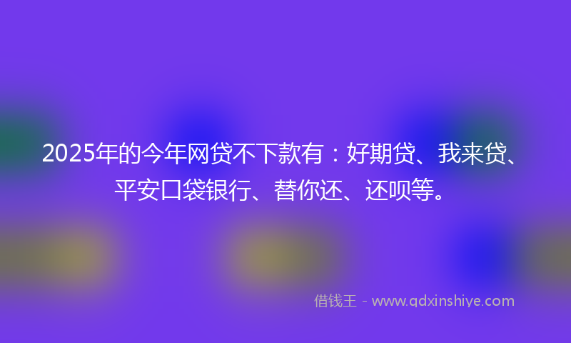 2025年的今年网贷不下款有：好期贷、我来贷、平安口袋银行、替你还、还呗等。
