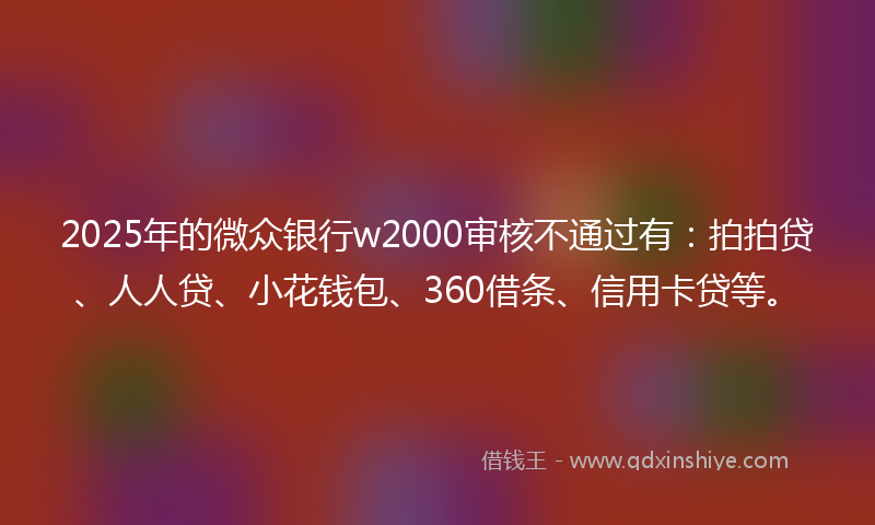 2025年的微众银行w2000审核不通过有：拍拍贷、人人贷、小花钱包、360借条、信用卡贷等。