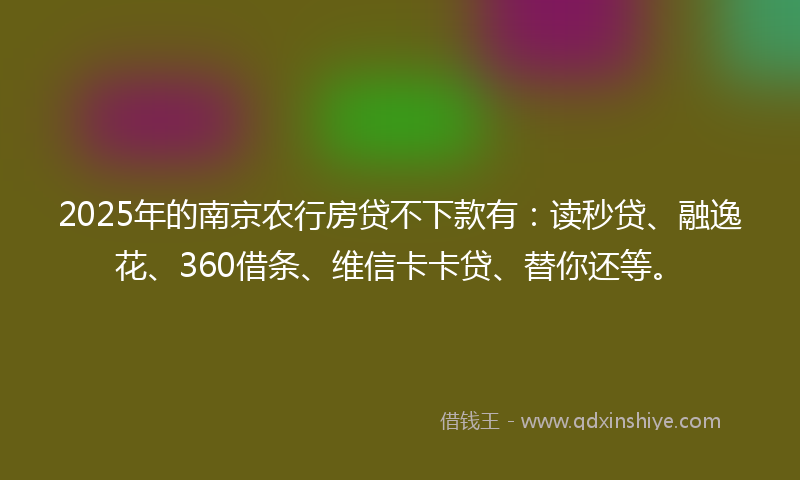 2025年的南京农行房贷不下款有：读秒贷、融逸花、360借条、维信卡卡贷、替你还等。
