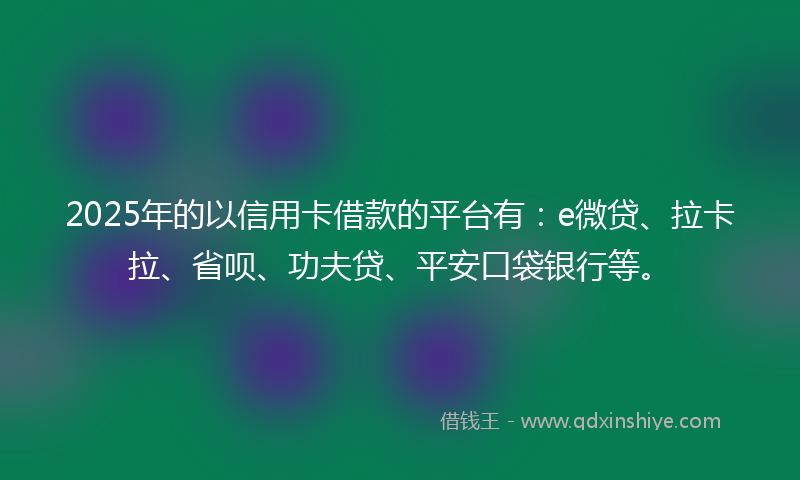 2025年的以信用卡借款的平台有：e微贷、拉卡拉、省呗、功夫贷、平安口袋银行等。