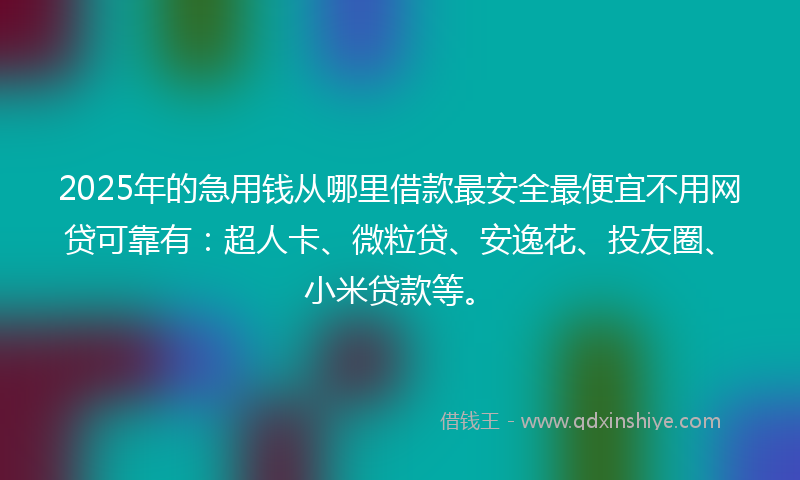 2025年的急用钱从哪里借款最安全最便宜不用网贷可靠有：超人卡、微粒贷、安逸花、投友圈、小米贷款等。
