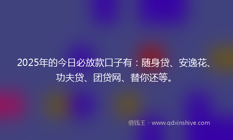 2025年的今日必放款口子有：随身贷、安逸花、功夫贷、团贷网、替你还等。