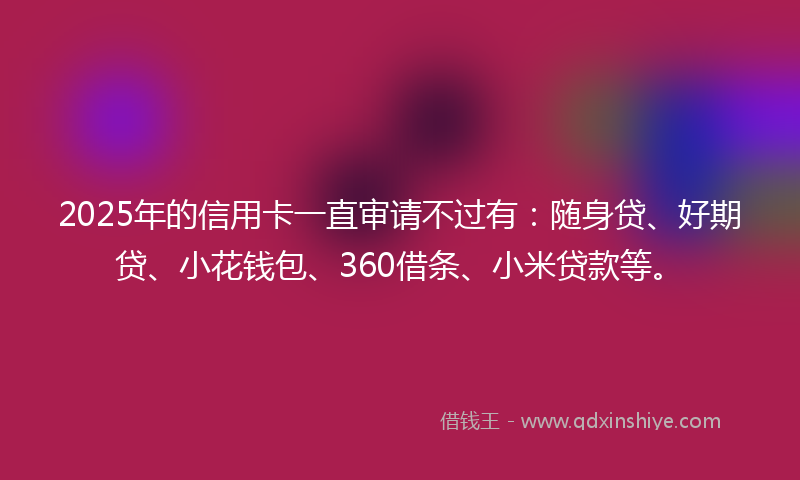 2025年的信用卡一直审请不过有：随身贷、好期贷、小花钱包、360借条、小米贷款等。