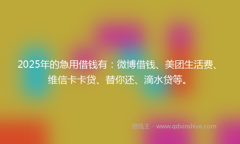 2025年的急用借钱有：微博借钱、美团生活费、维信卡卡贷、替你还、滴水贷等。