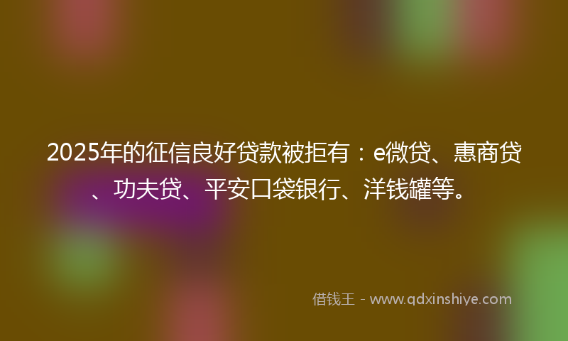 2025年的征信良好贷款被拒有：e微贷、惠商贷、功夫贷、平安口袋银行、洋钱罐等。