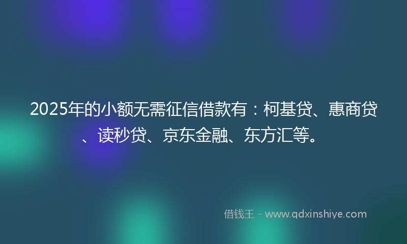 2025年的小额无需征信借款有：柯基贷、惠商贷、读秒贷、京东金融、东方汇等。