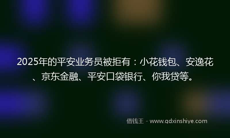 2025年的平安业务员被拒有：小花钱包、安逸花、京东金融、平安口袋银行、你我贷等。