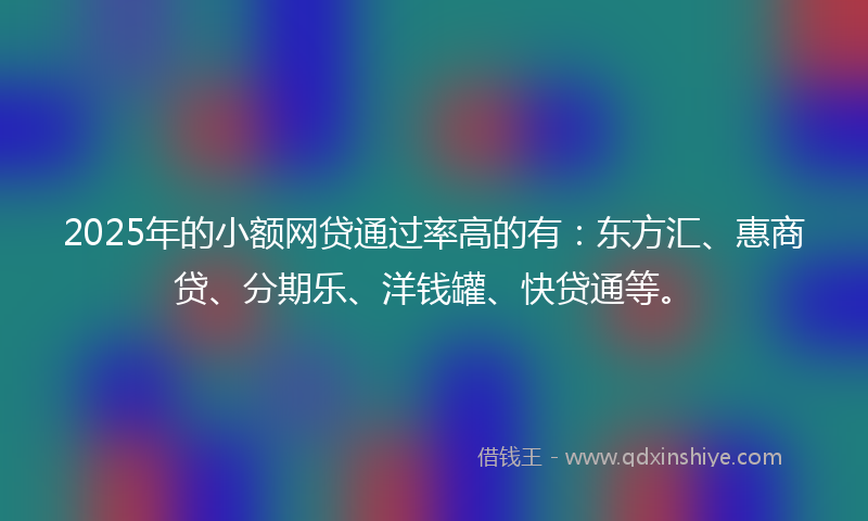 2025年的小额网贷通过率高的有：东方汇、惠商贷、分期乐、洋钱罐、快贷通等。