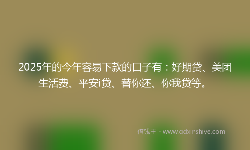 2025年的今年容易下款的口子有：好期贷、美团生活费、平安i贷、替你还、你我贷等。
