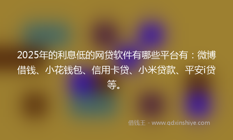 2025年的利息低的网贷软件有哪些平台有：微博借钱、小花钱包、信用卡贷、小米贷款、平安i贷等。