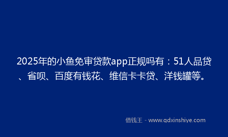 2025年的小鱼免审贷款app正规吗有：51人品贷、省呗、百度有钱花、维信卡卡贷、洋钱罐等。