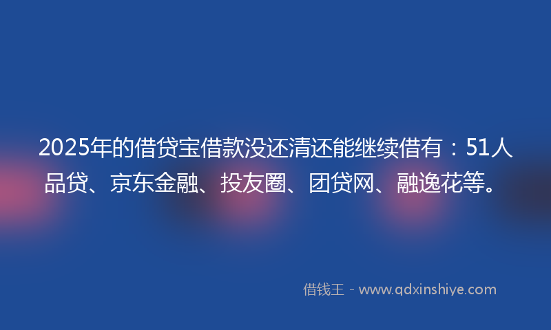 2025年的借贷宝借款没还清还能继续借有：51人品贷、京东金融、投友圈、团贷网、融逸花等。