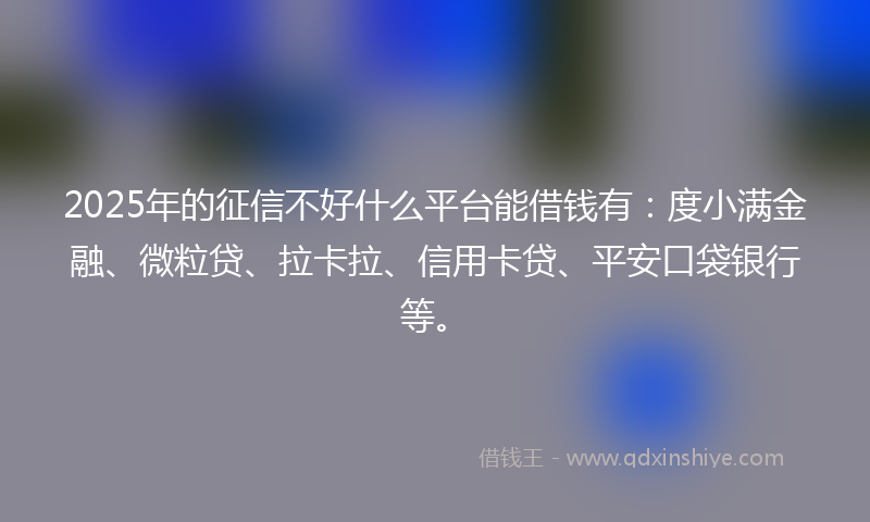 2025年的征信不好什么平台能借钱有：度小满金融、微粒贷、拉卡拉、信用卡贷、平安口袋银行等。