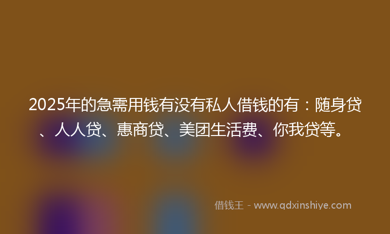 2025年的急需用钱有没有私人借钱的有：随身贷、人人贷、惠商贷、美团生活费、你我贷等。