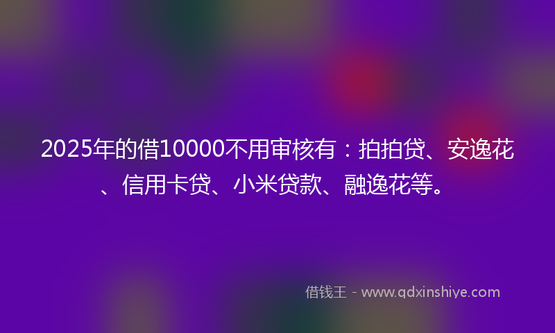 2025年的借10000不用审核有：拍拍贷、安逸花、信用卡贷、小米贷款、融逸花等。