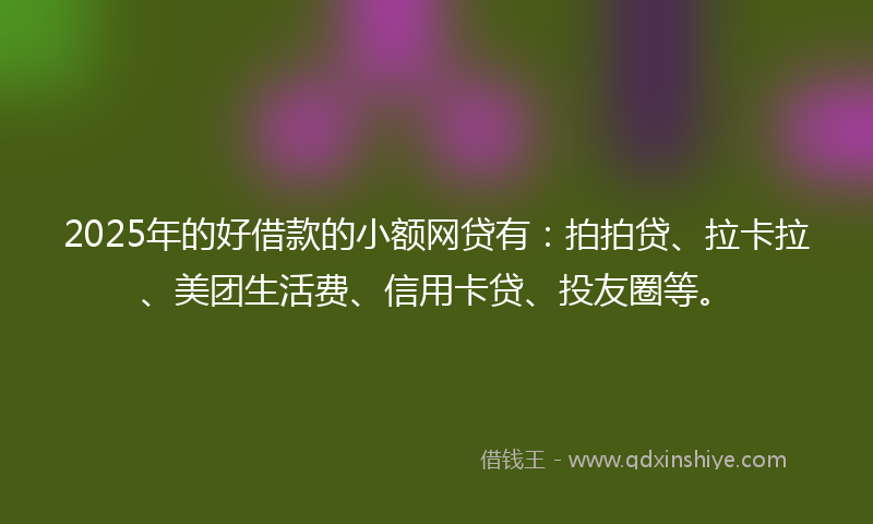2025年的好借款的小额网贷有：拍拍贷、拉卡拉、美团生活费、信用卡贷、投友圈等。