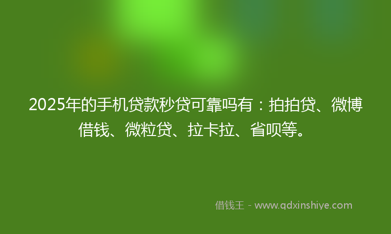 2025年的手机贷款秒贷可靠吗有：拍拍贷、微博借钱、微粒贷、拉卡拉、省呗等。