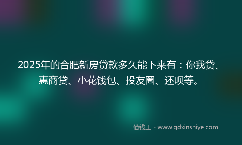 2025年的合肥新房贷款多久能下来有：你我贷、惠商贷、小花钱包、投友圈、还呗等。