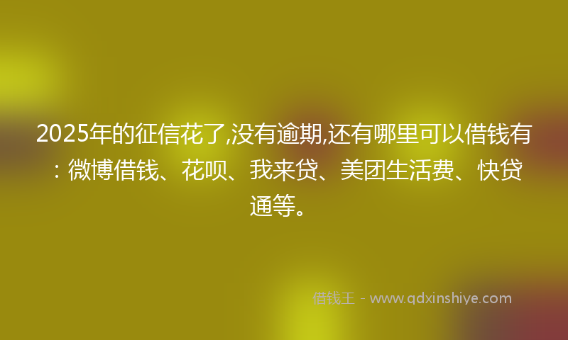 2025年的征信花了,没有逾期,还有哪里可以借钱有：微博借钱、花呗、我来贷、美团生活费、快贷通等。
