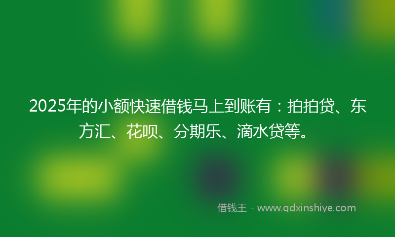 2025年的小额快速借钱马上到账有：拍拍贷、东方汇、花呗、分期乐、滴水贷等。