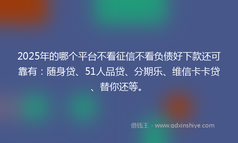 2025年的哪个平台不看征信不看负债好下款还可靠有：随身贷、51人品贷、分期乐、维信卡卡贷、替你还等。