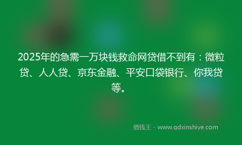 2025年的急需一万块钱救命网贷借不到有：微粒贷、人人贷、京东金融、平安口袋银行、你我贷等。