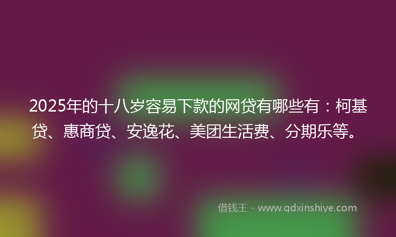 2025年的十八岁容易下款的网贷有哪些有：柯基贷、惠商贷、安逸花、美团生活费、分期乐等。