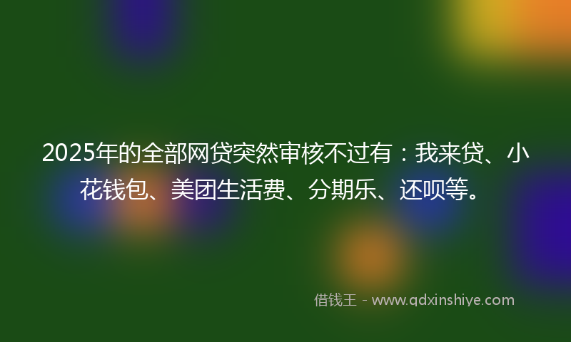 2025年的全部网贷突然审核不过有：我来贷、小花钱包、美团生活费、分期乐、还呗等。