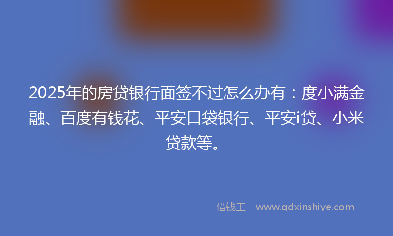 2025年的房贷银行面签不过怎么办有：度小满金融、百度有钱花、平安口袋银行、平安i贷、小米贷款等。