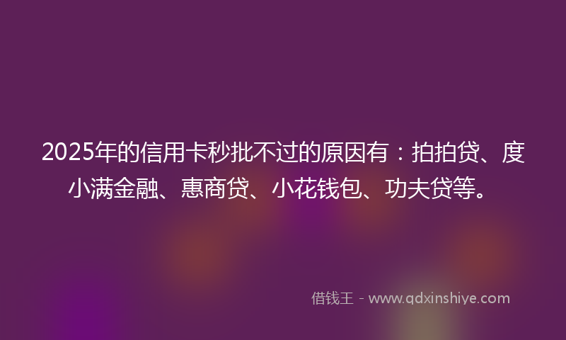 2025年的信用卡秒批不过的原因有：拍拍贷、度小满金融、惠商贷、小花钱包、功夫贷等。
