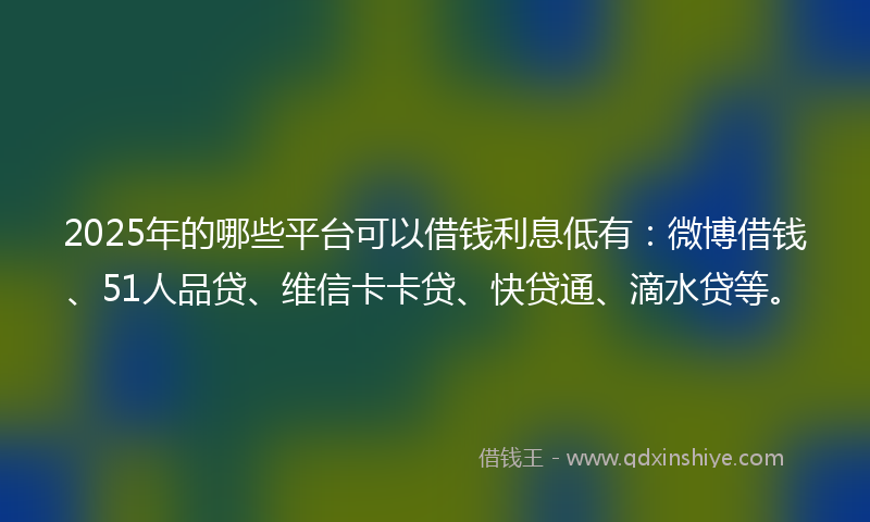 2025年的哪些平台可以借钱利息低有：微博借钱、51人品贷、维信卡卡贷、快贷通、滴水贷等。