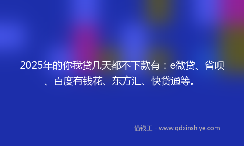 2025年的你我贷几天都不下款有：e微贷、省呗、百度有钱花、东方汇、快贷通等。
