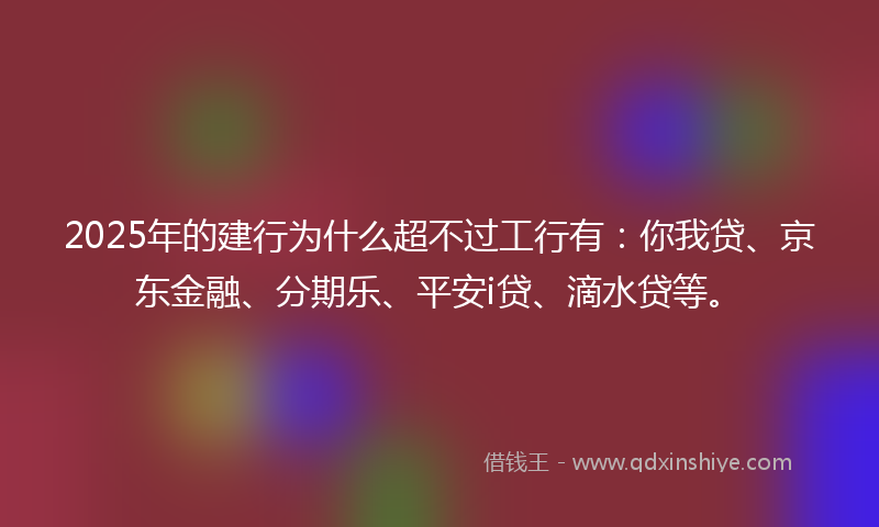 2025年的建行为什么超不过工行有：你我贷、京东金融、分期乐、平安i贷、滴水贷等。