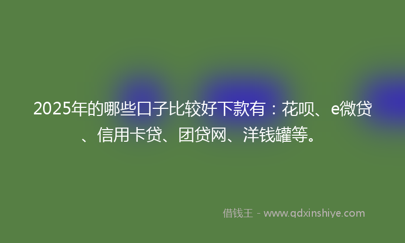 2025年的哪些口子比较好下款有：花呗、e微贷、信用卡贷、团贷网、洋钱罐等。