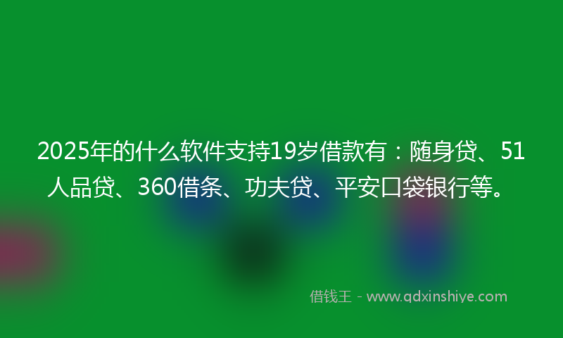2025年的什么软件支持19岁借款有：随身贷、51人品贷、360借条、功夫贷、平安口袋银行等。