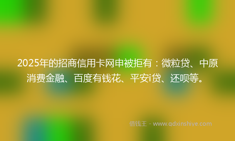 2025年的招商信用卡网申被拒有：微粒贷、中原消费金融、百度有钱花、平安i贷、还呗等。