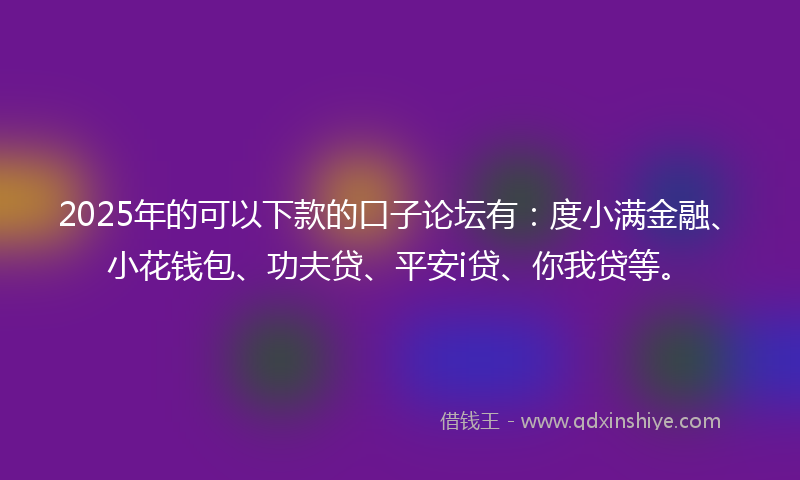 2025年的可以下款的口子论坛有:度小满金融、小花钱包、功夫贷、平安i贷、你我贷等。