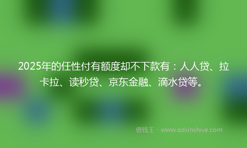 2025年的任性付有额度却不下款有：人人贷、拉卡拉、读秒贷、京东金融、滴水贷等。