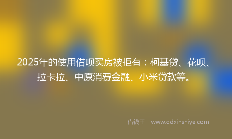 2025年的使用借呗买房被拒有：柯基贷、花呗、拉卡拉、中原消费金融、小米贷款等。